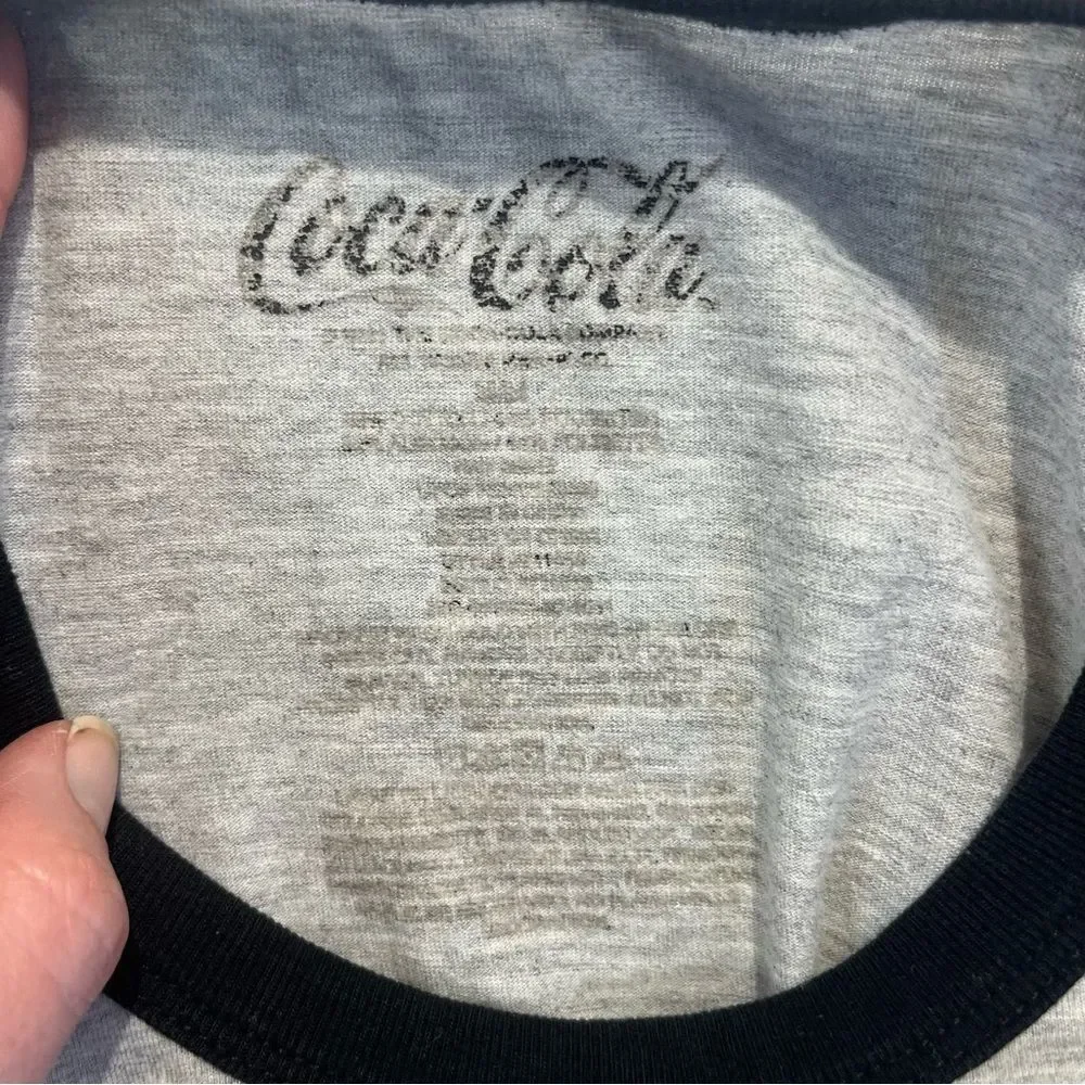 Coca Cola Ringer Unisex T-Shirt Medium Grey/Black Vintage Style Enjoy Coca-Cola